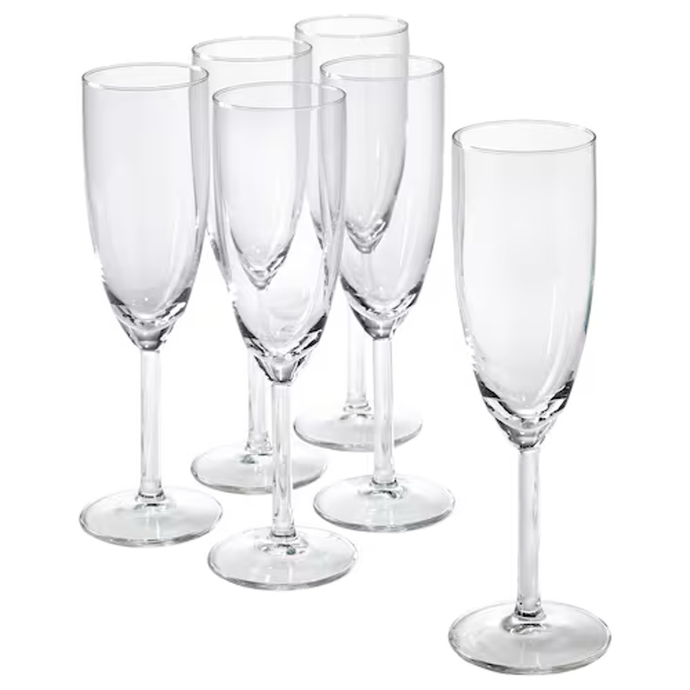IKEA SVALKA Champagne Flute, Clear Glass, 7 oz, 6 pack (500.151.22) NEW